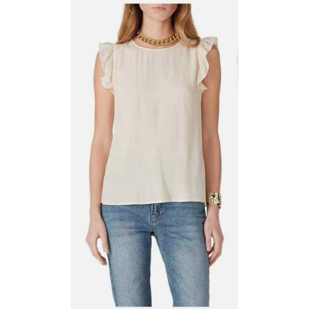 ba&sh Fina Blouse Women's Small Cream  Round Neck Flutter Sleeve Open Back